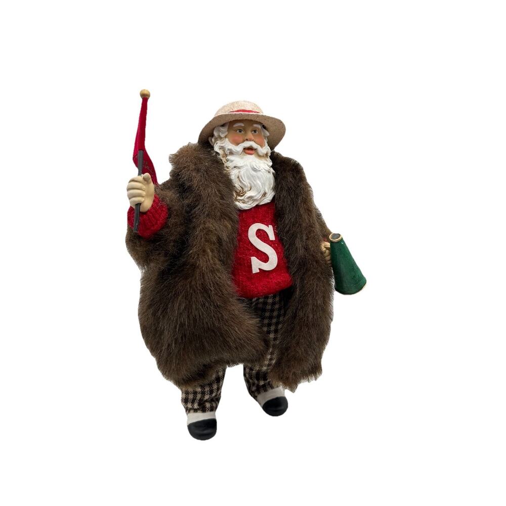 Kurt Adler‎ Fabriche Christmas 11" Figurine Santa Mascot Flag Fur Coat Bullhorn